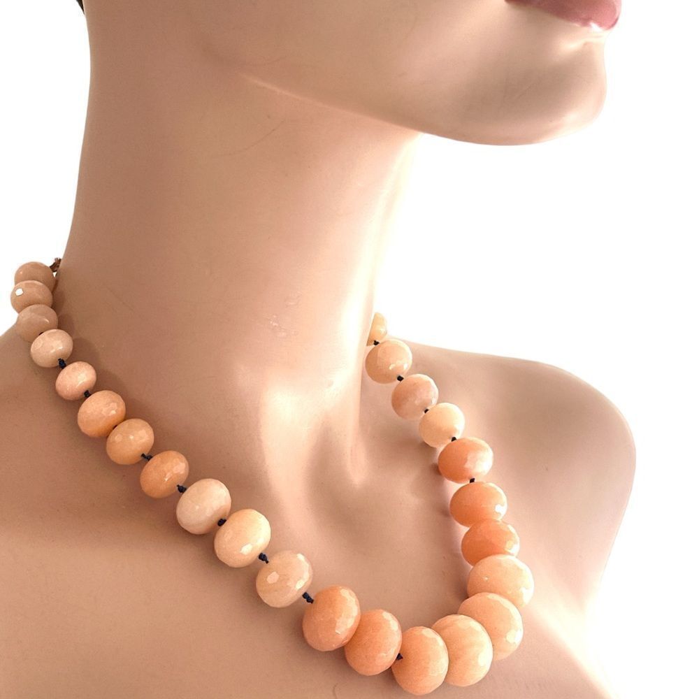 Faceted large natural rose quartz rondel necklace 17” with extension to 21”